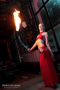Belly Dancer and Fire Performer - Brianna Apsara - Fire Scimitar - Red Dress