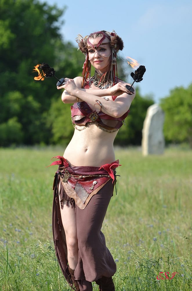 Belly Dance Palm Torches Leather costume